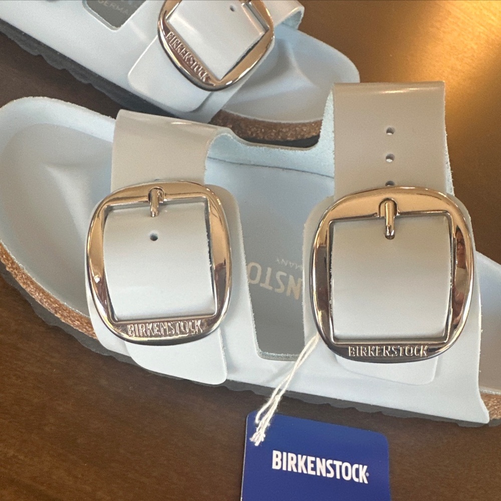 BIRKENSTOCK ARIZONA BIG BUCKLE LEATHER HIGH SHINE BABY BLUE 37 Women's 6 Narrow